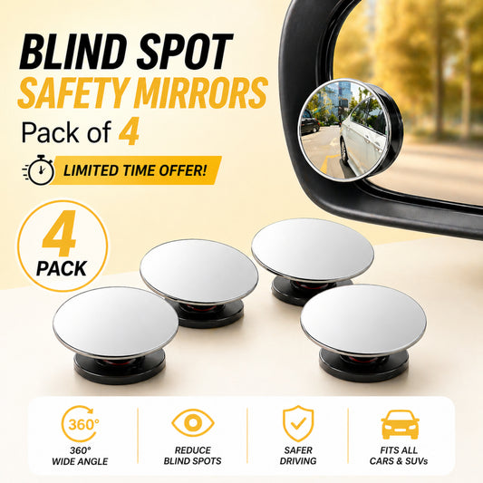 360° Wide Angle Blind Spot Mirrors for Cars & SUVs – Easy Stick-On (Pack of 4)
