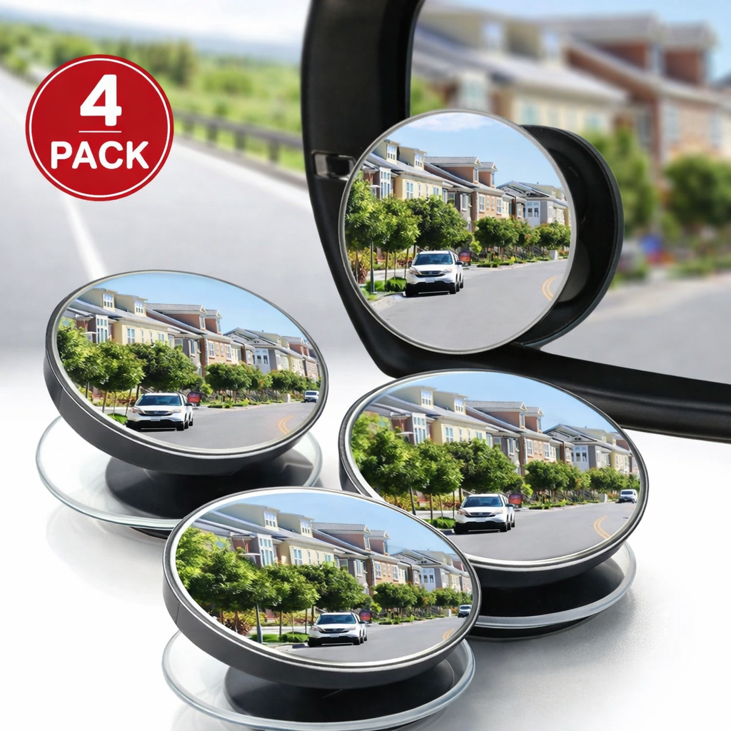 360° Wide Angle Blind Spot Safety Mirror for Cars & SUVs – Easy Stick-On (Pack of 4)