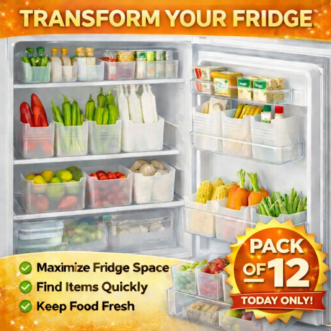 Refrigerator Organizer Storage Bins - PACK OF 12 – Aura Basket