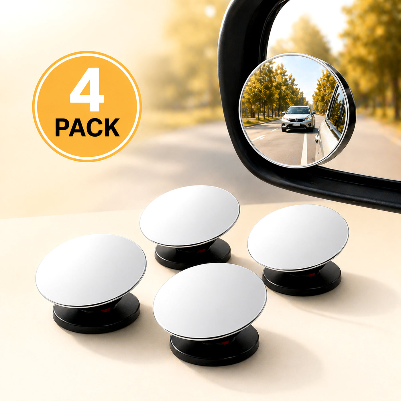 360° Wide Angle Blind Spot Mirrors for Cars & SUVs – Easy Stick-On (Pack of 4)