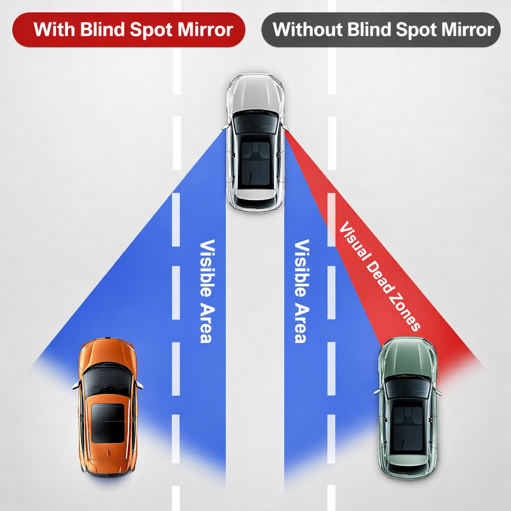 360° Wide Angle Blind Spot Safety Mirror for Cars & SUVs – Easy Stick-On (Pack of 4)
